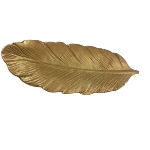 Gold Feather Leaf Decorative Tray- Matte Gold