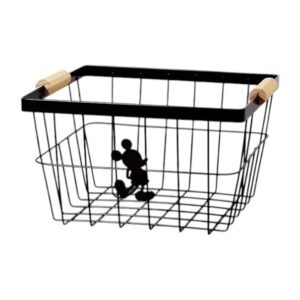 Character Wire Storage Basket with Wooden Handles — Matte Black
