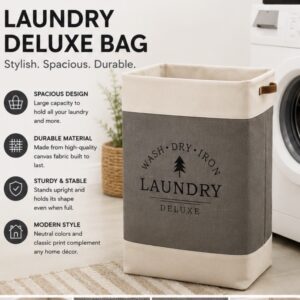 "Laundry Deluxe" Canvas Hamper Bag — Grey & Beige