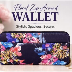 Zip-Around Navy Floral Wallet