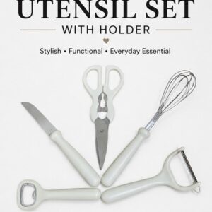 5-Piece Kitchen Utensil Set — White & Stainless Steel