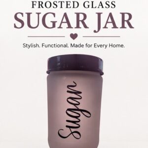 "Sugar" Frosted White Glass Jar · Black Lid