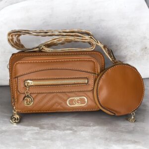 Women's Handbag with  Change Purse and Broad Strap - Tan Brown