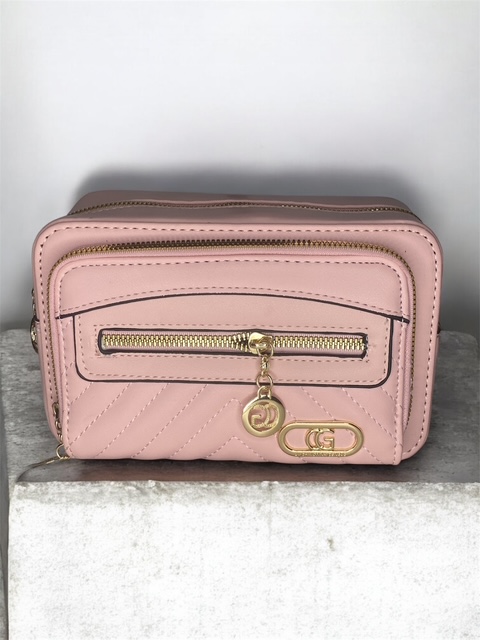 Women's Handbag with Change Purse and Broad Strap - Pink